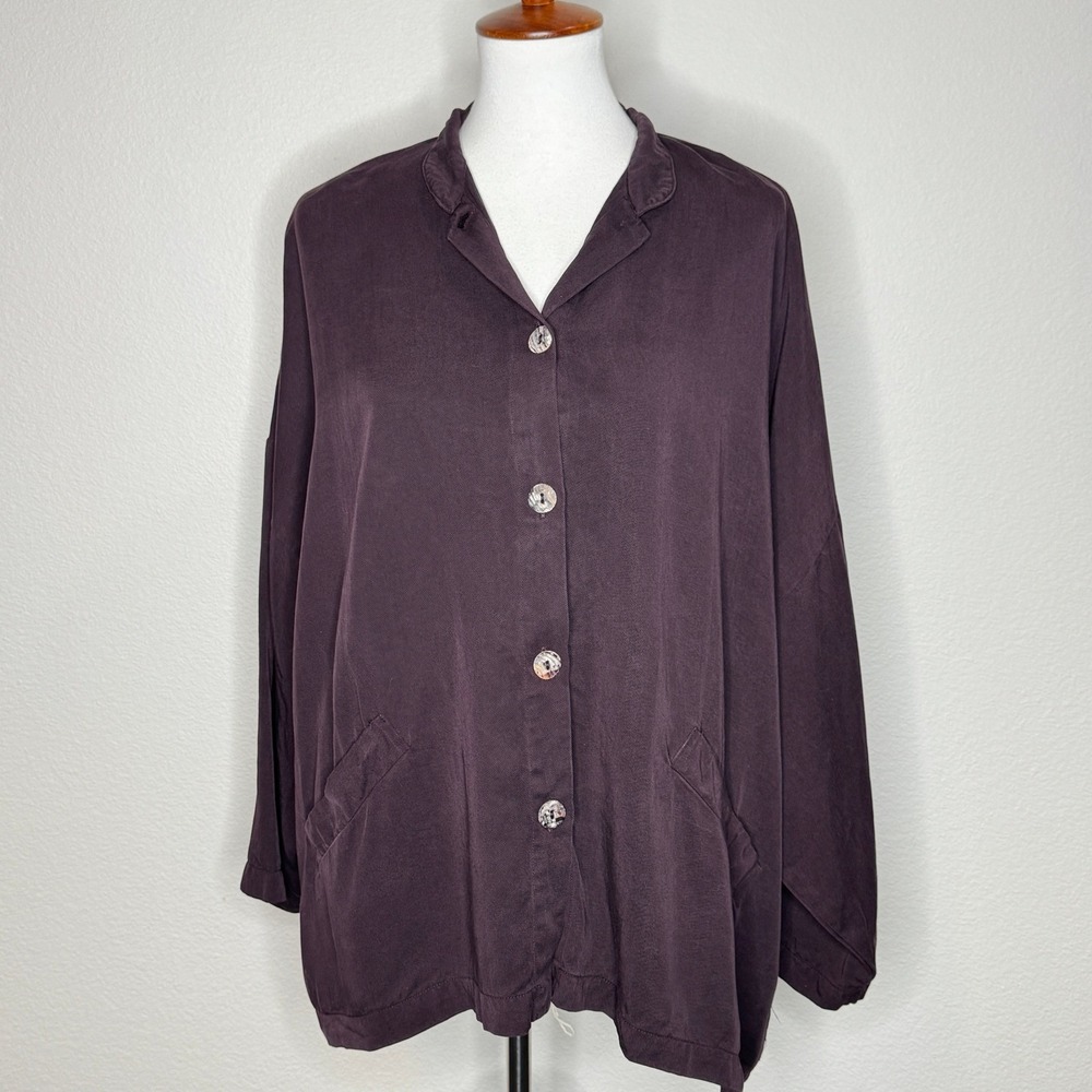 BRYN WALKER Button Up Shirt MEDIUM Tencel Brown Lagenlook Boxy Minimalist Lagum